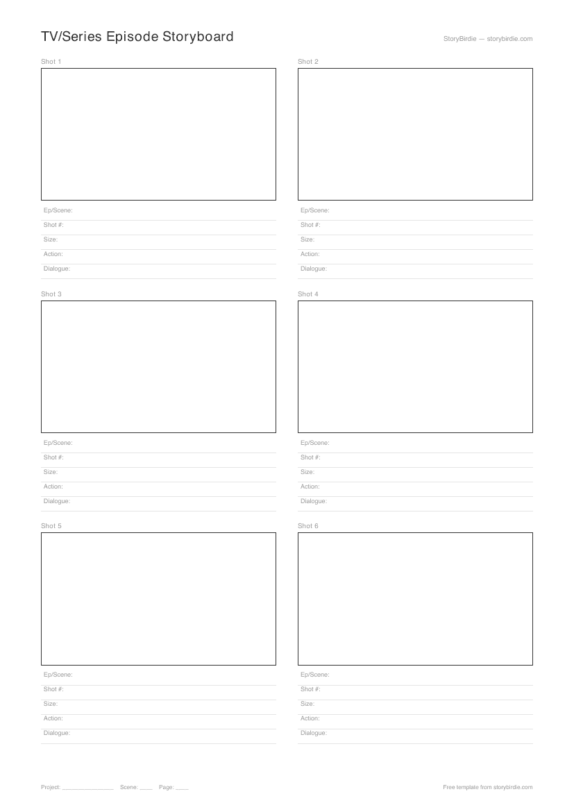 Preview of the TV / Series Episode Storyboard Template — 2-panel portrait PDF.